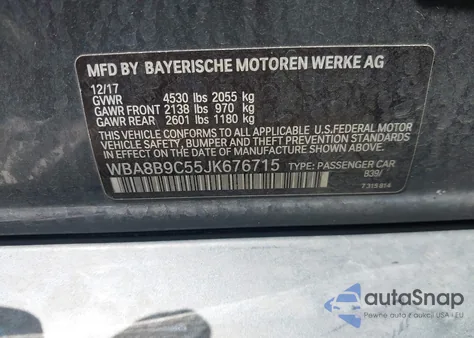 2018 BMW 330I z USA, uszkodzony, nr VIN WBA8B9C55JK676715